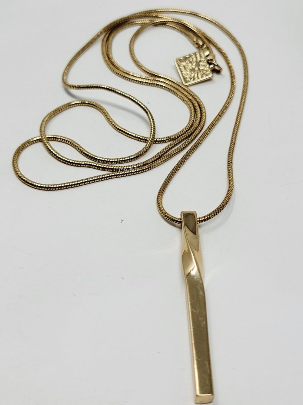 Anne Klein Gold Tone Modernist Bar Pendant Opera Length Snake Chain Necklace